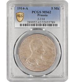Prussia 5 mark 1914 A, PCGS MS62, "King Wilhelm II (1888 - 1918)" silver coin