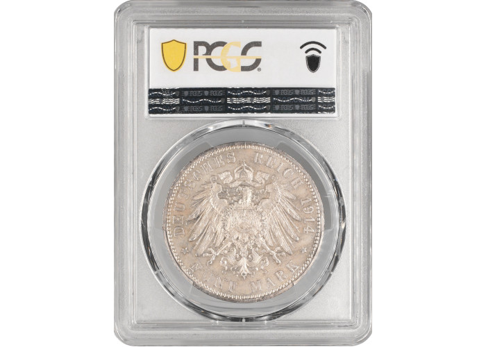 Prussia 5 mark 1914 A, PCGS MS62, "King Wilhelm II (1888 - 1918)" silver coin