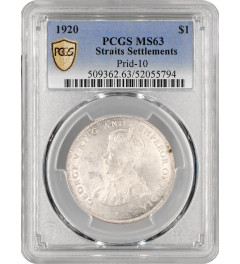 Straits Settlements 1 dollar 1920, PCGS MS63, "King George V (1911 - 1935)"