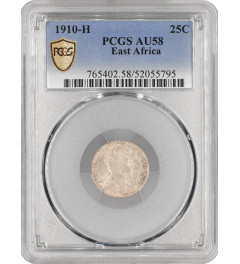 British East Africa 25 cents 1910 H, PCGS AU58, "King Edward VII (1902 - 1910)"