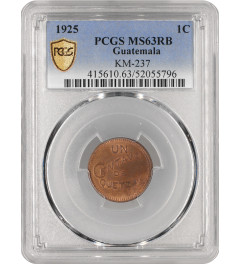 Guatemala 1 centavo 1925, PCGS MS63 RB, "Republic of Guatemala (1925 - 1948)"