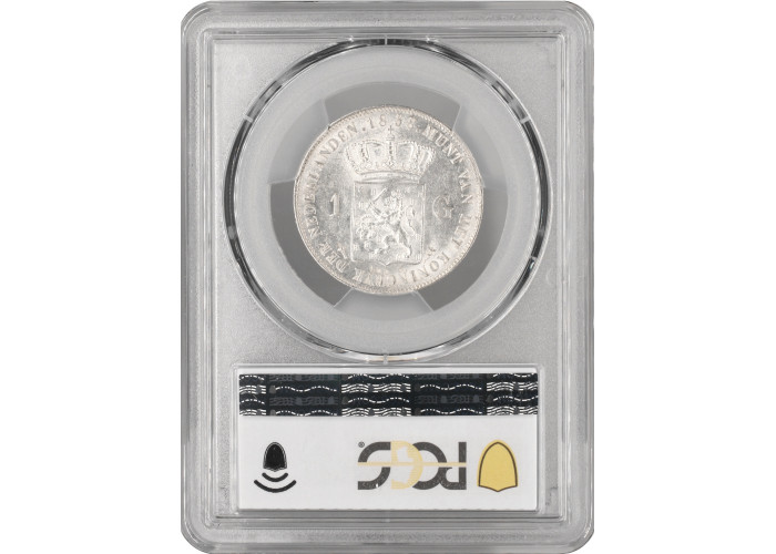 Netherlands 1 gulden 1858, PCGS AU58, "King William III (1849 - 1890)"