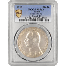 Deutschland Silbermedaille 1915, PCGS MS63, "Zum Andenken den 21 März" Top Pop