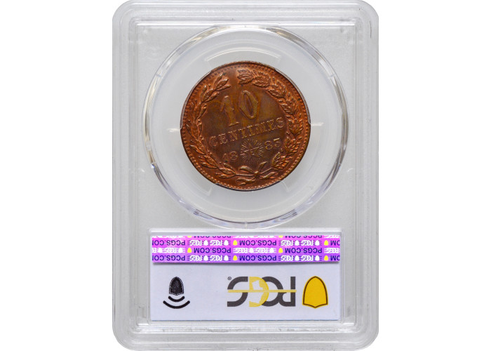 Madagascar 10 centimes 1883, PCGS SP64 RB, "Queen Ranavalona III (1883 - 1897)"