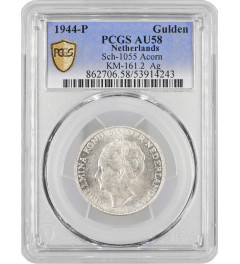 Netherlands 1 gulden 1944 P, PCGS AU58, "Queen Wilhelmina (1890 - 1948)"