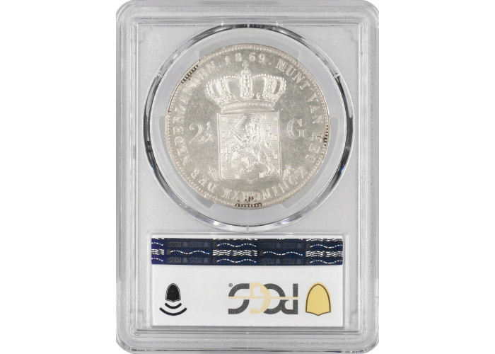 Netherlands 2 1/2 gulden 1869, PCGS MS61, "King William III (1849 - 1890)"