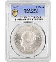 Netherlands 2 1/2 gulden 1937, PCGS MS61, "Queen Wilhelmina (1890 - 1948)"