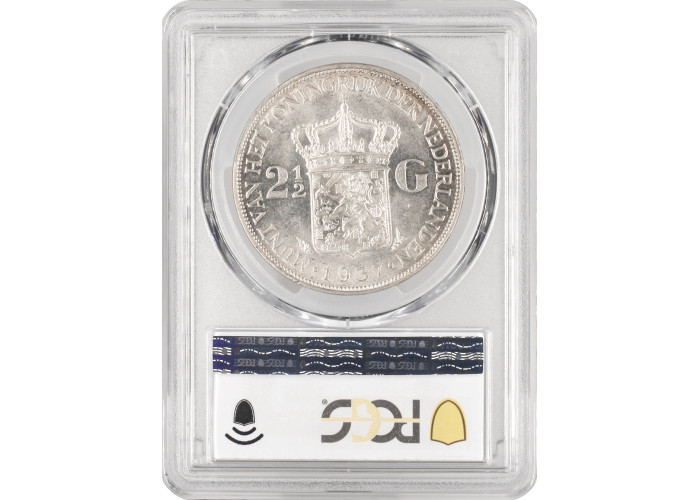 Netherlands 2 1/2 gulden 1937, PCGS MS61, "Queen Wilhelmina (1890 - 1948)"