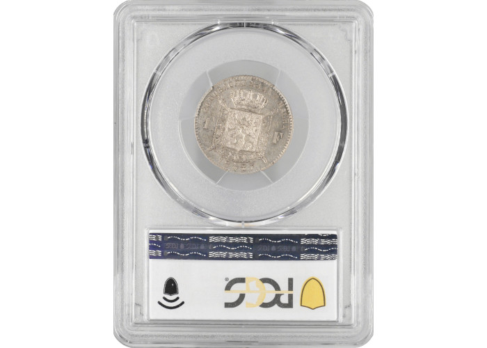 Belgium 1 franc 1887 Flemish, PCGS AU58, "King Leopold II (1865 - 1909)"