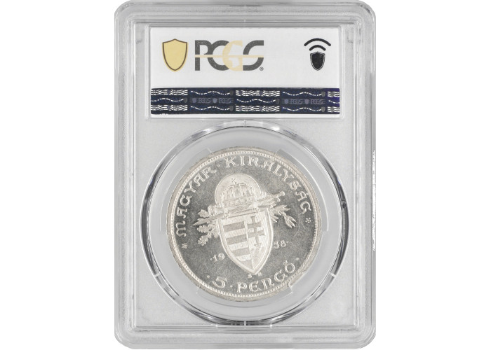 Ungarn 5 Pengö 1938 BP, PCGS MS65, "900. Todestag von Stephan I. der Heilige"