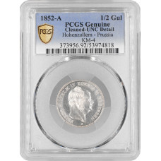 Prussia 1/2 gulden 1852 A, PCGS UNC Det, "King Frederick William IV (1840-1861)"