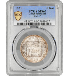 Czechoslovakia 10 korun 1931, PCGS MS66, "First Republic (1919 - 1938)" Top Pop