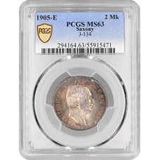 Saxony 2 mark 1905 E, PCGS MS63, "King Friedrich August III (1904 - 1918)"