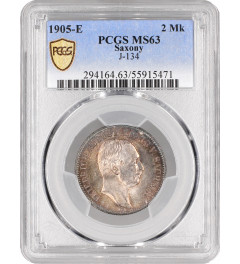 Saxony 2 mark 1905 E, PCGS MS63, "King Friedrich August III (1904 - 1918)"