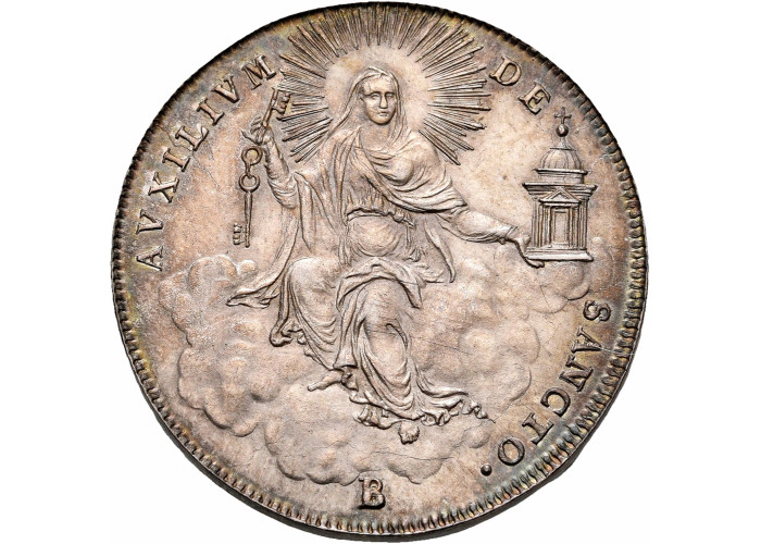 Papal States 1/2 scudo 1823 B, PCGS MS62, "Bartolomeo Pacca (Sede Vacante)"