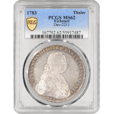Eichstatt 1 thaler 1783, PCGS MS62, "John Anthony III of Zehmen (1781 - 1790)"