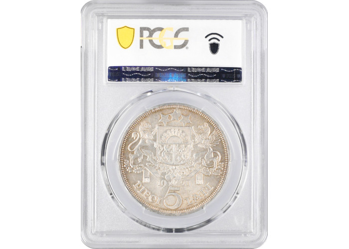 Latvia 5 lati 1929, PCGS MS62, "First Republic (1922 - 1940)" silver coin