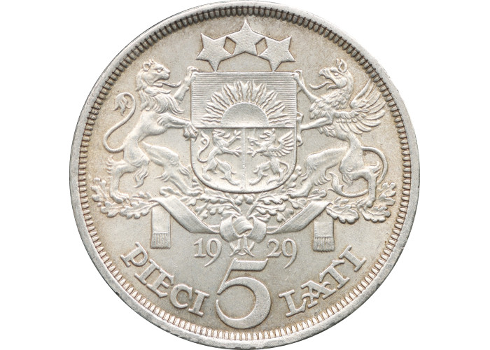 Latvia 5 lati 1929, PCGS MS62, "First Republic (1922 - 1940)" silver coin