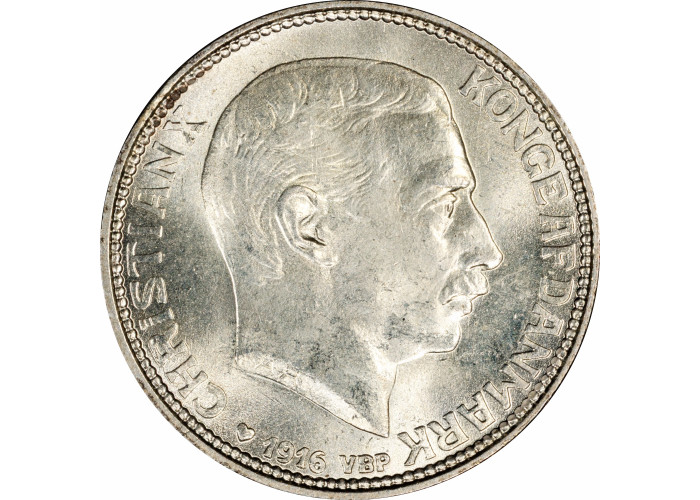 Дания 1 крона 1916 г. VBP, PCGS MS65, "Король Кристиан X (1912 - 1947)"