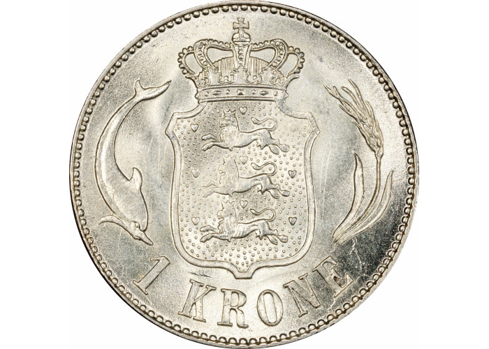 Дания 1 крона 1916 г. VBP, PCGS MS65, "Король Кристиан X (1912 - 1947)"