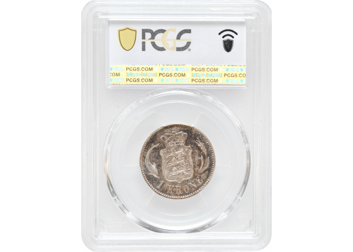 Дания 1 крона 1915 г. VBP, PCGS MS65, "Король Кристиан X (1912 - 1947)"