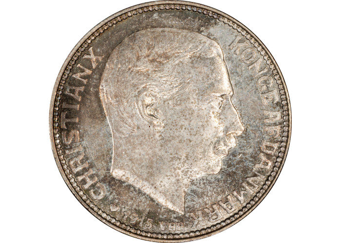 Дания 1 крона 1915 г. VBP, PCGS MS65, "Король Кристиан X (1912 - 1947)"