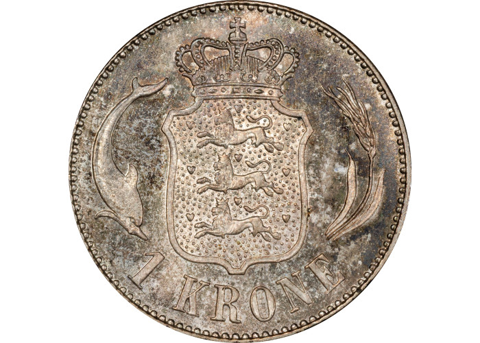 Дания 1 крона 1915 г. VBP, PCGS MS65, "Король Кристиан X (1912 - 1947)"