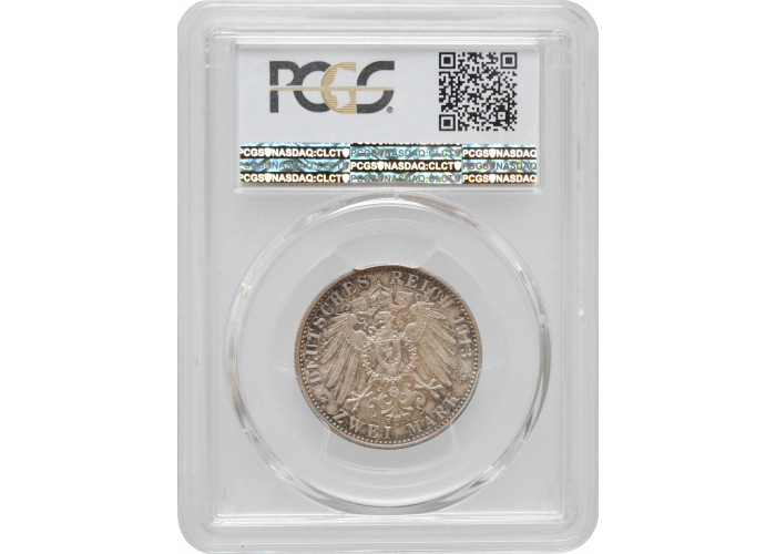 Пруссия 2 марки 1913 г. A, PCGS MS66, "25 лет правлению Вильгельма II"