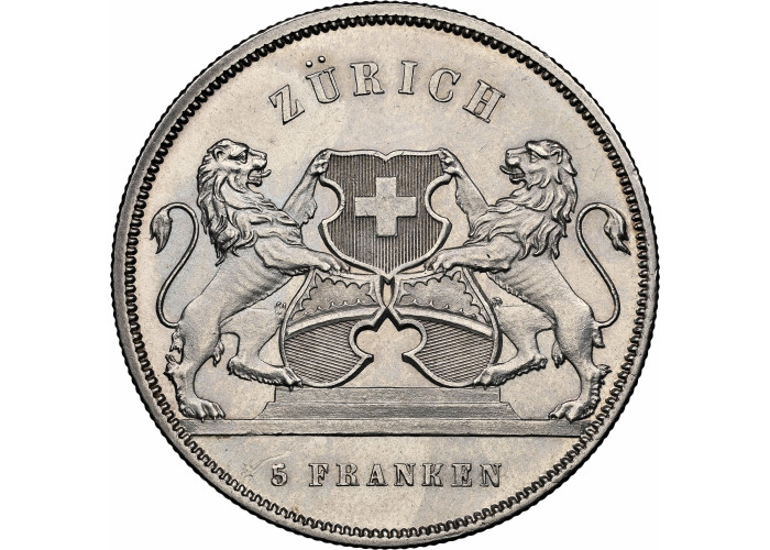 Switzerland 5 francs 1859, NGC UNC Det., "Zurich Shooting Festival" silver coin