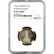Germany 2 reichsmark 1934 A, NGC PF66 CAM, "Potsdam Garrison Church" Top Pop 1/0