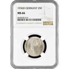 Germany 2 reichsmark 1936 D, NGC MS66, "Nazi Germany (1933 - 1945)" Top Pop 1/0
