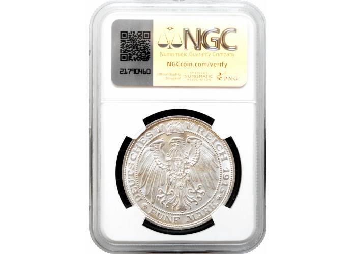 Mecklenburg-Schwerin 5 Mark 1915 A, NGC MS63, "Großherzog von Mecklenburg"