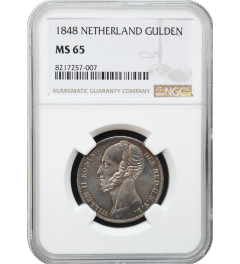 Netherlands 1 gulden 1848, NGC MS65, "King William II (1840 - 1849)" silver coin