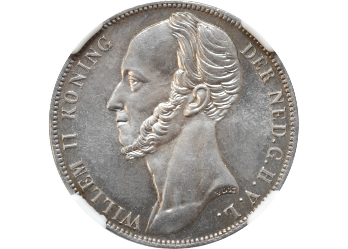 Netherlands 1 gulden 1848, NGC MS65, "King William II (1840 - 1849)" silver coin