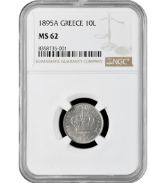 Greece 10 lepta 1895 A, NGC MS62, "King George I (1863 - 1922)"