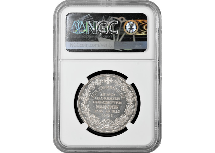 Bremen 1 thaler 1871 B, NGC MS62, "Victory Over France" silver coin