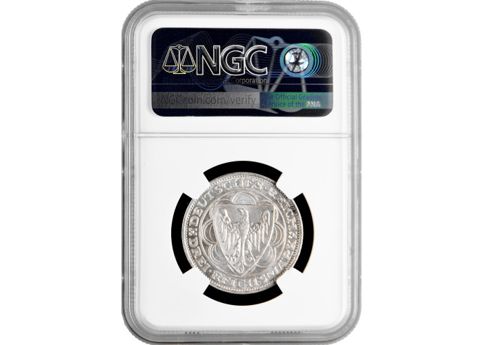 Weimar Republic 3 reichsmark 1927 A, NGC MS66, "100th Anniv. of Bremerhaven"