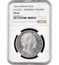 Bavaria 2 gulden 1855, NGC MS66, "Restoration of Madonna Column" Top Pop