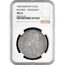 Bavaria 1 thaler 1828, NGC MS62, "Constitution Momument Dedication" silver coin