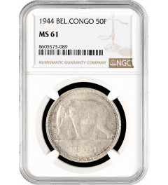 Belgian Congo 50 francs 1944, NGC MS61, "Belgian colony (1909 - 1949)" silver