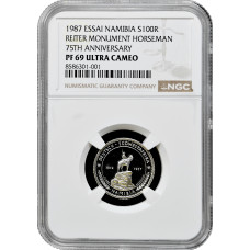 Namibia 100 Rand 1987, NGC PF69 UC ESSAI, "Reiter Monument Horseman" Top Pop