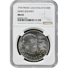 Czechoslovakia 100 korun 1974, NGC MS65 PROBA, "Janko Jesensky" silver coin
