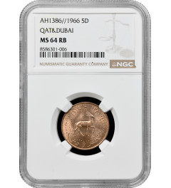 Qatar & Dubai 5 dirham 1966, NGC MS64 RB, "British protectorate (1966 - 1971)"