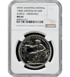 Switzerland 50 francs 1984, NGC MS64, "Oberhasli Shooting Festival" silver coin