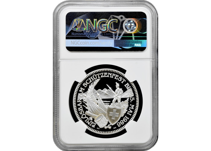 Швейцария 50 франков 1986 г., NGC PF69 UC, "Стрелковый фестиваль в Аппенцелле"