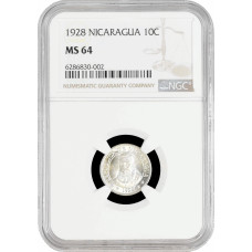 Nicaragua 10 centavos 1928, NGC MS64, "Cordoba (1912 - 1990)"