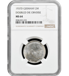 Germany 2 reichsmark 1937 D, NGC MS64, "Third Reich (1933 - 1945)" Top Pop