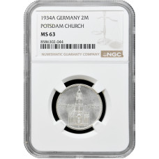 Germany - Third Reich 2 reichsmark 1934 A, NGC MS63, "Potsdam Garrison Church"