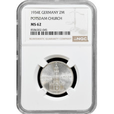 Germany - Third Reich 2 reichsmark 1934 E, NGC MS62, "Potsdam Garrison Church"
