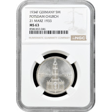 Germany - Third Reich 5 reichsmark 1934 F, NGC MS63, "Potsdam Garrison Church"